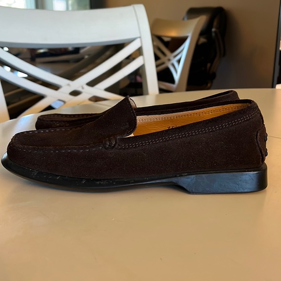 TOD'S DRIVING SHOES BROWN SUEDE Leather SIZE 5.5 Loafers Square Toe - Picture 3 of 11